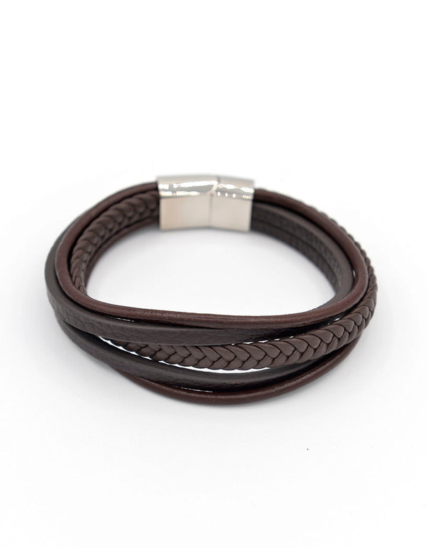 Men's bracelet in leather and steel