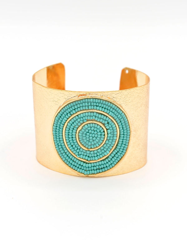 Golden bracelet with zamak band and turquoise quartz