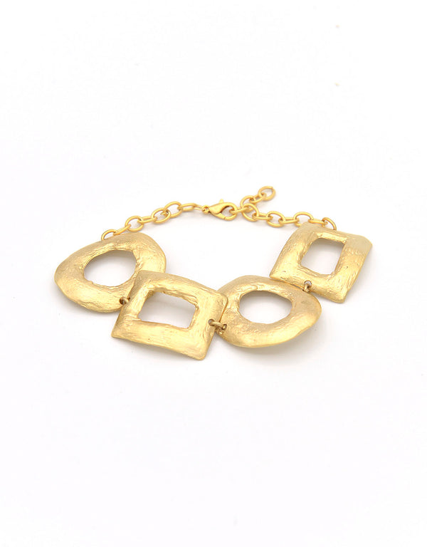 Golden zamak bracelet with squares and circles