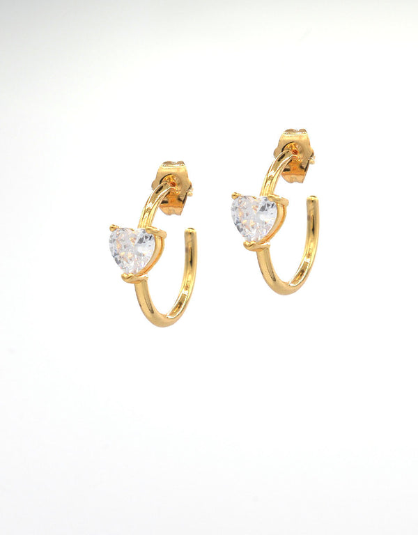 Open hoop earrings with heart-shaped zircon