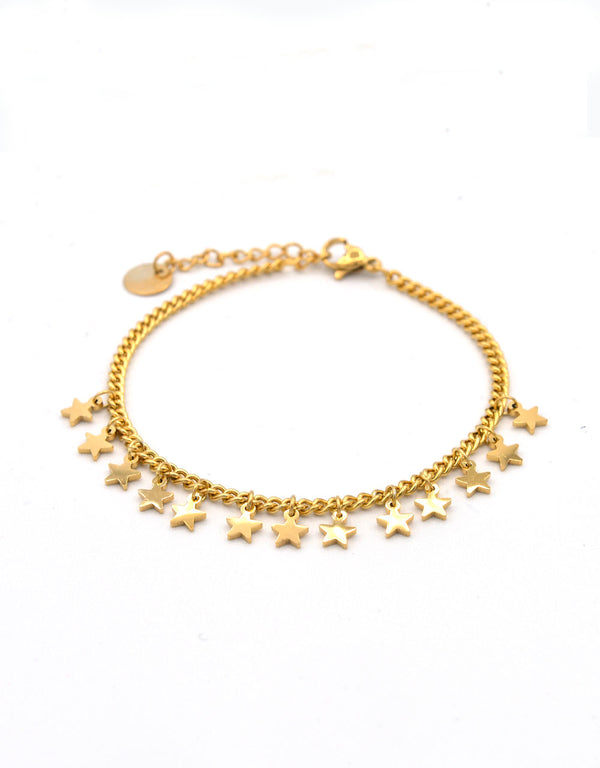 Bracelet with star-shaped pendants in golden steel