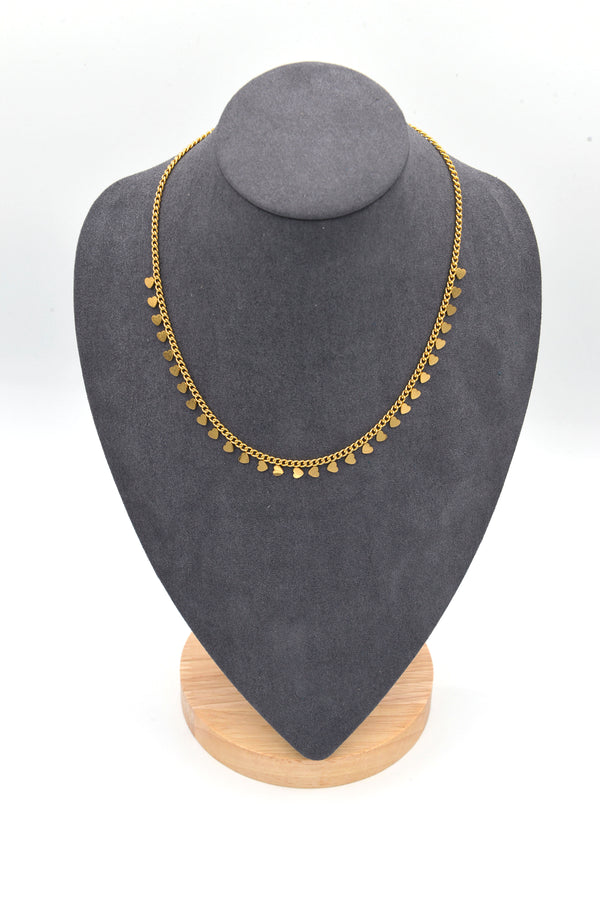 Necklace with heart-shaped pendants in gilded steel